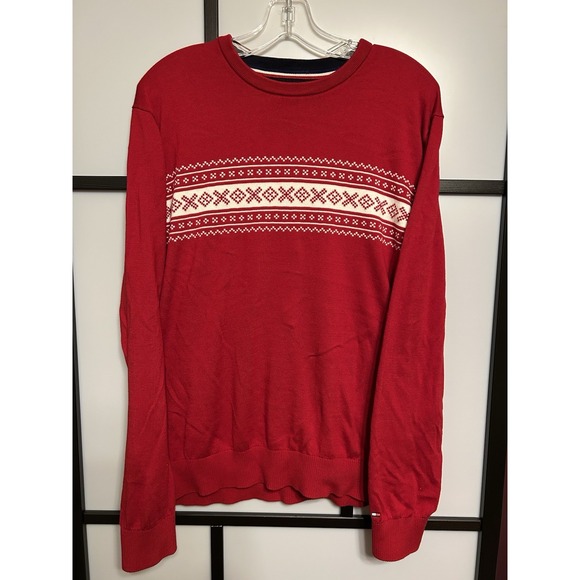 Tommy Hilfiger Crewneck Sweater Mens - Red/White‎ - Lightweight - Large - Picture 1 of 5